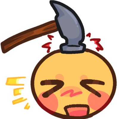 a yellow emoji head being bonked with a hammer